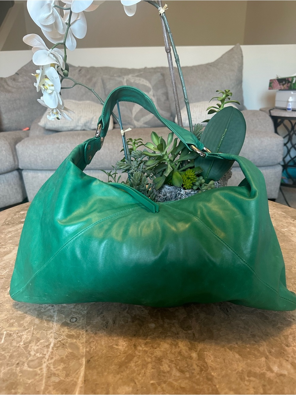 Hobo Green Leather Shoulder Bag